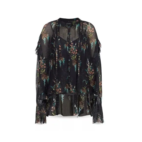 ALLSAINTS Lara Melisma Sheer Floral Print Blouse - Picture 3 of 15